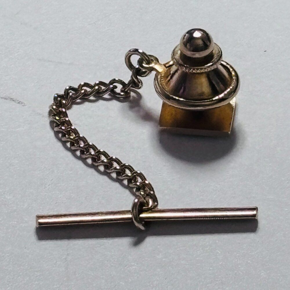 VINTAGE Gold Tone Square Toggle Tie Tack Chain Bar Clasp Unisex